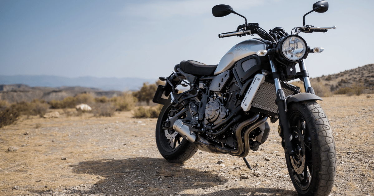 Yamaha motorcycle parked in desert
