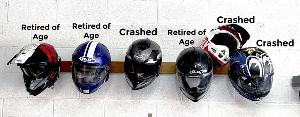 Alyssa Bridges keeps her old helmets as a reminder of their service.