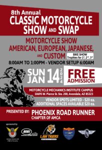 Poster for the Classic Moto Swap in Phoenix Jan. 14, 2024