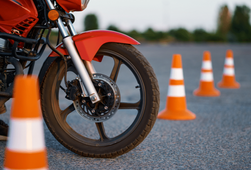 image of bike and cones at motorcycle safety course