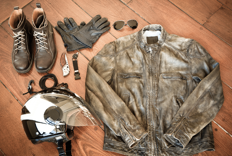 beginner motorcycle gear placed on the floor